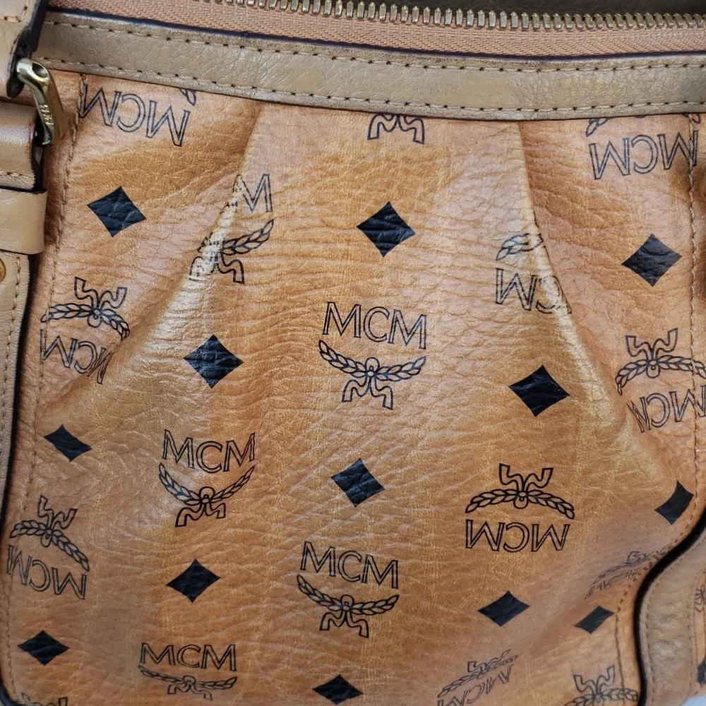 MCM Cognac Visetos Monogram Leather Tote